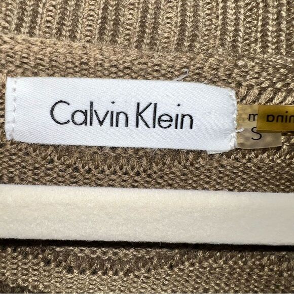 Calvin Klein Mock Wrap Wavey Knit Dark Tan Dress w/Leather Buckel Accent-Size S - Picture 8 of 9